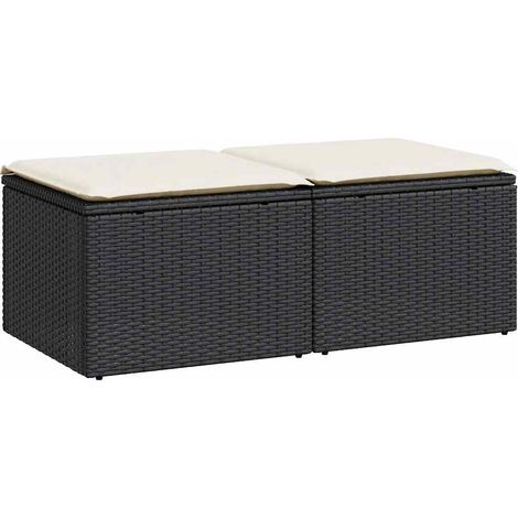 Salon de jardin avec coussins 2 pcs，Mobilier de jardin noir résine tressée acacia CFW85084 (1/5)