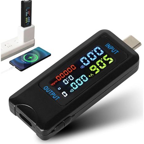 Testeur USB, 4.5-36V 0-5A USB C Tester de Tension de Courant testeur de tension multimetre voltmetre amperemetre Capacité Alimentation Chargeur Détecteur (Type-C port) (1/5)