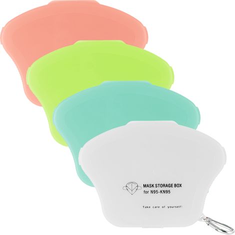 Boite De Stockage Pour Masque - Plastique PP - Etanche Et Antipoussiere - 3 Fermoirs - 4 Unites - Rose Vert Blanc Transparent Vert Fluorescent (1/5)