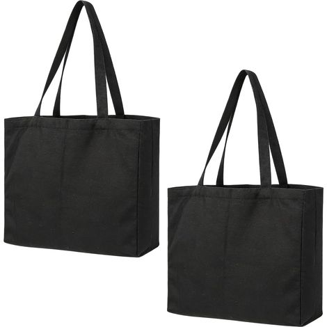 Set aus 2 großen Baumwolltaschen, 45 × 35 × 10 cm, Handtasche, Stofftasche, Einkaufstasche, wiederverwendbare Jute-Tragetaschen, unbedruckt, zum Einkaufen, Wäsche waschen, Sport und (1/5)