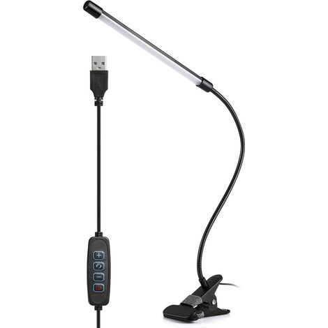 Lampe de bureau à pince, LED USB, col de cygne flexible à 360°, 3 modes de couleur et 10 niveaux de luminosité, idéale pour le bureau, la chambre ou le séjour. (1/4)