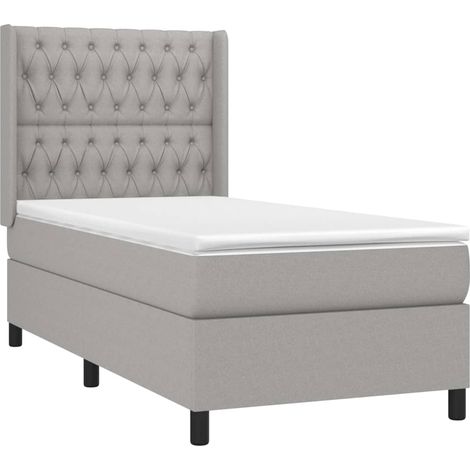 Cadre de lit LED avec sommier tête de lit matelas surmatelas 100x200 cm tissu gris clair TDL0207937