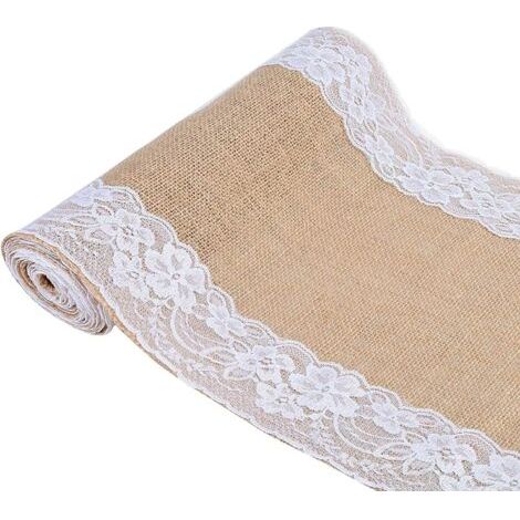 Chemin de Table Toile de Jute et Dentelle pour Mariage Festival Fête Décorations 30 x 275CM