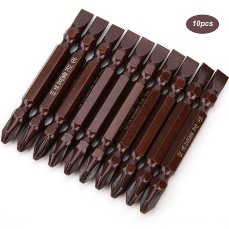 10 embouts de tournevis doubles magnétiques S2 H6,3 x 65 mm, pour vis et outils de quincaillerie.