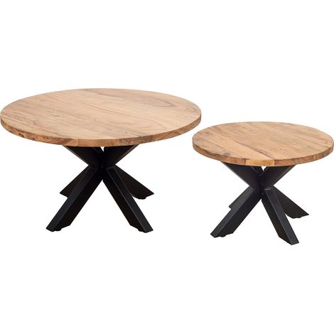 Set mit 2 Beistelltischen aus böhmischem Akazienholz
