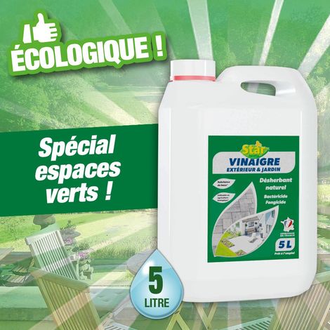 Vinaigre blanc 9,5° désherbant naturel – Bactéricide fongicide prêt à l'emploi – 5 litres pour 100 m² – Parfum pomme – Star Jardin