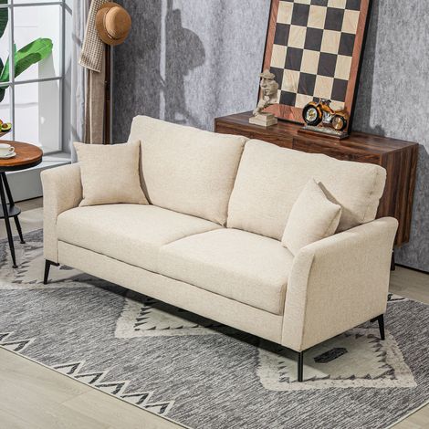 Divano a 2 posti con effetto lino, imbottitura spessa, portata massima 360 kg, dimensioni 179 x 80 x 89 cm, colore beige.