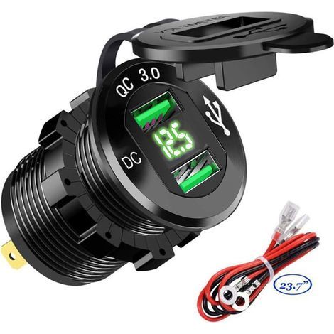 Waterproof QC3.0 USB Charger, LED Voltmeter, Aluminum Alloy, 12V 24V, Motorcycle Truck Boat (1/5)