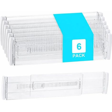 Lot de 6 séparateurs de tiroir réglables 28,5-50 cm - Plastique transparent - Cuisine et rangement (1/5)