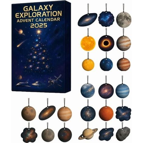 Calendrier De Laventure Spatiale - Calendrier De Decompte De 24 Jours Avec Ornements Accrochables En Acrylique - Decoration Murale Fenetre Plafond - Thematique Systeme Solaire