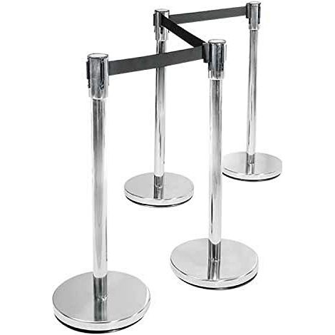 BRB Personenleitsystem 4er-Set, Ständer ØxH 350/50x915 mm, Gurt BxH 1800x47 mm, Ständer Edelstahl/Gurt schwarz