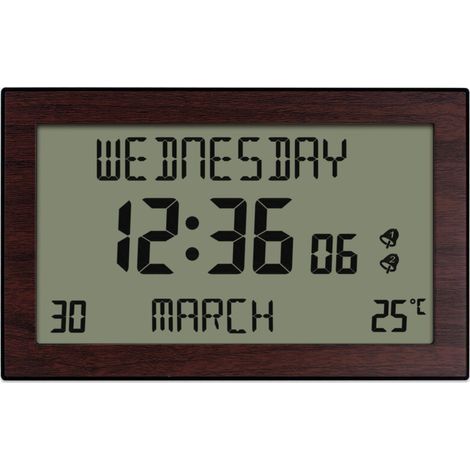 LCD Perpetual Calendar Temperature Wall Clock for Modern Home, Full Week and Month Display, Multifunctional Clock 8x4.9inch (1/4)