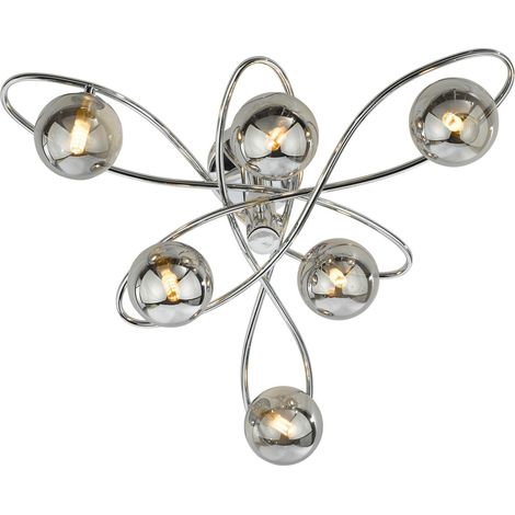 Dar Lysandra Plafonnier semi-encastré Lysandra 6 lumières, finition chrome poli et verre fumé (1/5)