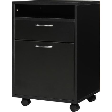 Caisson de Bureau à Roulettes Meuble Classeur Rangement Documents A4 et Tiroirs Noir 40x35x60 cm (1/5)