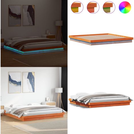 Cadre de lit à LED sans matelas 200x200 cm bois massif - Cadre De Lit - Lit Double - Lit Design - Lumieres Led - Bois Massif - Home & Living (1/5)