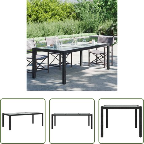 Table extérieure - Table de jardin Noir 190x90x75 cm Verre trempé/résine tressée (1/5)