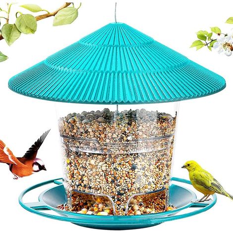 Hängendes Vogelfutterhaus, großes Vogelfutterhaus mit Samenspender für kleine Wildvögel im Freien, Garten, Park (1/5)
