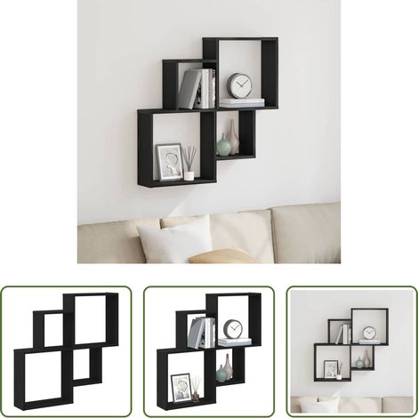Wandregal Schwarz Eichen-Optik - Wandregal Schwarz Eichen-Optik 80 x 15 x 78,5 cm Holzwerkstoff (1/5)