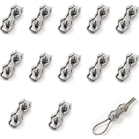 12 Stück M2-Doppelkabelklemmen für Stahlseile, Edelstahl-Kabelklemmenverbinder, Bremskabelklemmen, geeignet für 1 mm Stahlseile -- (1/4)