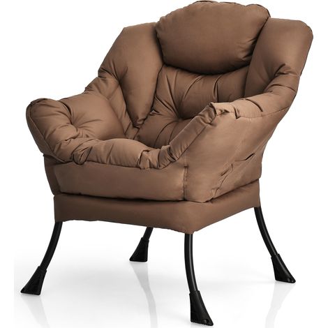 Fauteuil Paresseuse en Tissu Polyester, Chaise Rembourrée avec Accoudoirs et Poche Latérale, pour Salon, Bureau, 75 x 81 x 94,5 cm, Marron (1/5)
