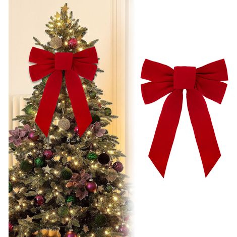 Guirlande d'intérieur en velours rouge avec nœud rouge pour décoration de sapin de Noël, décoration intérieure et extérieure (1/5)