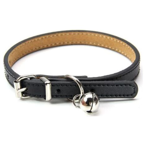 Collier en cuir pour chats et chiots, réglable 20cm-27cm cm-noir (1/5)