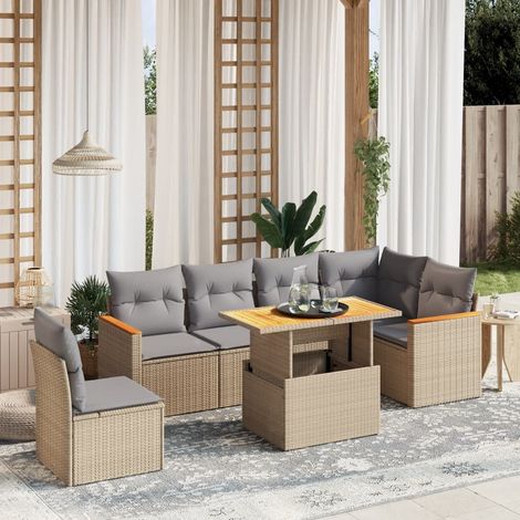 Set sofás de jardín 7 piezas y cojines ratán sintético beige vidaXL (1/3)