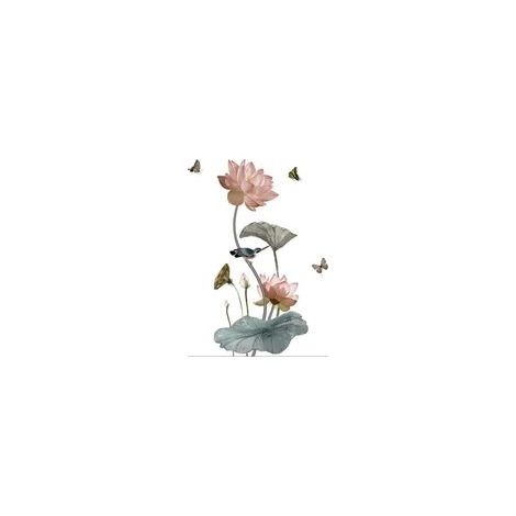 Sticker mural lotus rose, motif feuilles de lotus, décoration pour salon et chambre, 65 x 120 cm-Crezuo