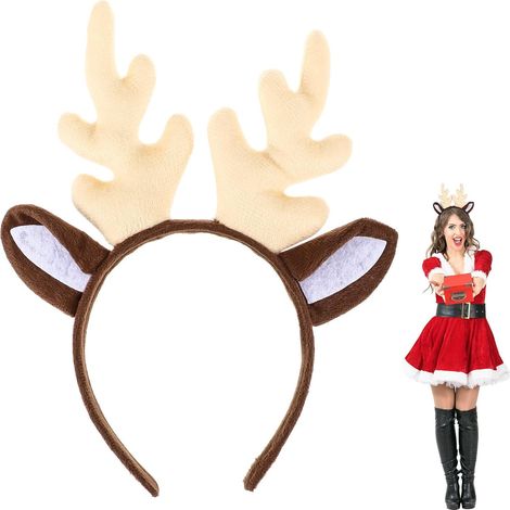 Serrage-tête de Noël Bois de Cerf Blanc en Tissu pour Fête et Photo (1/5)