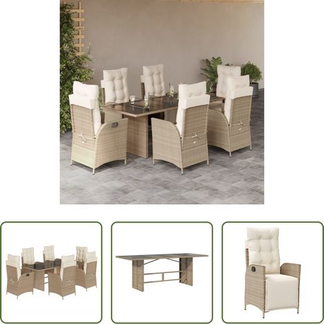 Gartenstuhl - 7-tlg. Garten-Essgruppe mit Kissen Beige Poly Rattan (1/5)