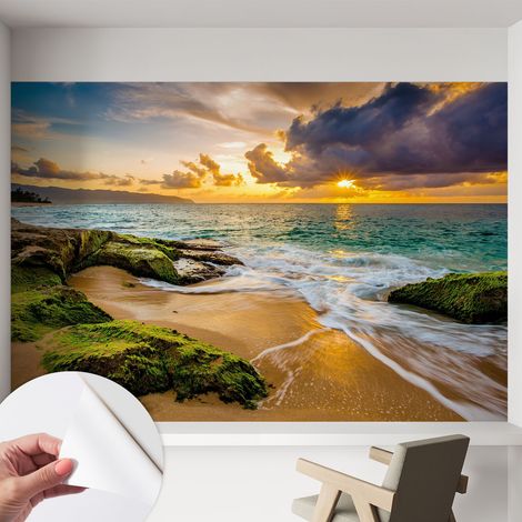 Papier peint autocollant à motifs décoratifs pour salon chambre et bureau Décoration murale élégante avec colle Harmonie marine 152x104 cm (1/5)