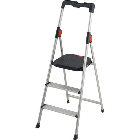 GIERRE Scaletta 2 gradini pieghevole 117H x 49 cm Sgabello Scaletta in Alluminio Anodizzato con Vaschetta Portaoggetti Integrata Scala Salvaspazio con Piedini Antiscivolo e Ampia Piattaforma (1/5)