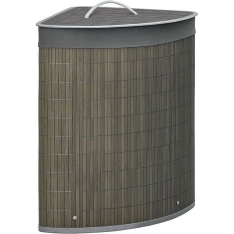 Panier à linge en bambou d'angle 55L avec couvercle et sac amovible 38 x 38 x 57 cm naturel