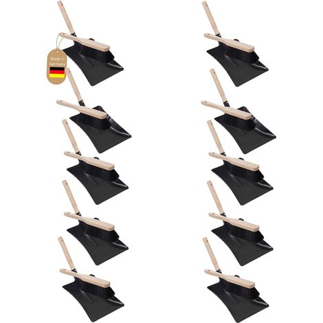 Ensemble 10 pelles à poussière métal noir avec balayette