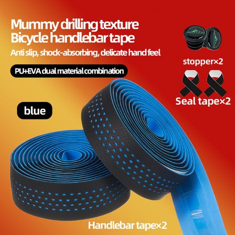 bleu Sangles de guidon de vélo perforées, revêtement antidérapant et résistant à l'usure en fibre de carbone texturée, équipement de cyclisme (1/5)