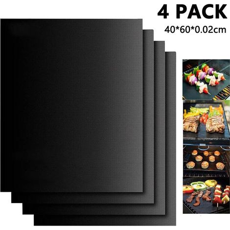 Ensemble de 4 tapis de cuisson, antiadhésif, fibre de verre PTFE, pour barbecue gaz charbon four (1/5)