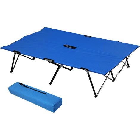 Lit de camp pliant pour 2 personnes, avec sac de transport, charge maximale 136 kg, structure en tissu Oxford, bleu et noir, 193 x 125 x 40 cm