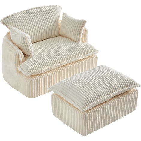 Fauteuil nuage compressé avec pouf, fauteuil convertible en tissu côtelé ultra-doux pour petits espaces, salon et studio étudiant (1/5)