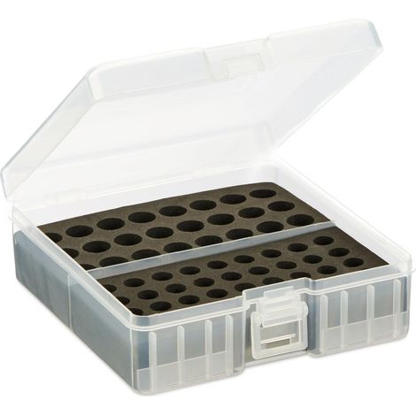 Organiseur à piles mallette rangement 5,5 x 15 x 15,5 cm avec testeur protection humidité en plastique noir (1/4)