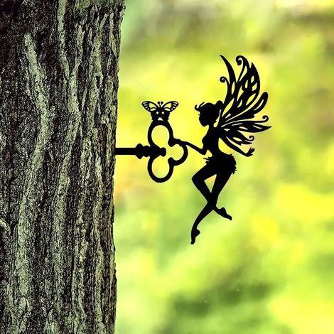 Märchenhafte Gartensilhouetten, Gartenschlüssel-Dekoration aus schwarzem Eisen, dekorative Metallarbeiten für den Innen- und Außenbereich, für Haus, Garten, Terrasse, Rasen (1/4)