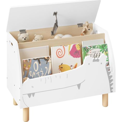 Woltu – Coffre à jouets enfant en MDF blanc – Banc de rangement avec couvercle – Dimensions 60x30x44 cm – Coins arrondis et bords lisses