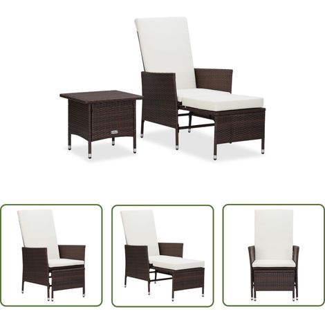 The Living Store Salon de jardin 2 pcs avec coussins Résine tressée Marron - Meubles De Jardin - Salon De Jardin - Mobilier Extérieur - Chaise Lounge - Set De Jardin (1/5)