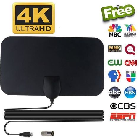 Antenne TV - 4K - Haut Gain - 50 Miles - Booster Actif - Intérieur HD (1/4)