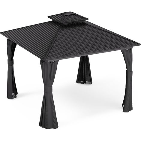 Blumfeldt Pavillon 3x3, Gartenpavillon Wasserdicht Stabil, Aluminiumrahmen & Verzinktes Stahldach, Inkl. Vorhänge & Moskitonetz, UV-Schutz, Wetterfest, Schwarz
