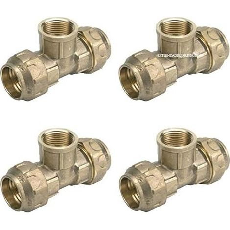 Set di 4 Raccordo a T filettato femmina in ottone 32mm x 1'' x 32mm  Accessorio in ottone Aenor  Unione per Tubi Irrigazione