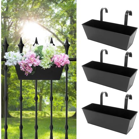 Lot de 3 pots de fleurs à suspendre pour balcon ou clôture, 40,6 cm, noir,pour toute maison ou appartement (1/5)