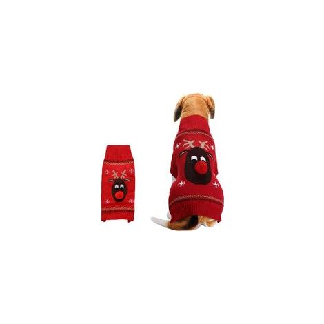 Pull de Noël chaud pour chien et chat, motif cerf nez rouge, taille L — free download