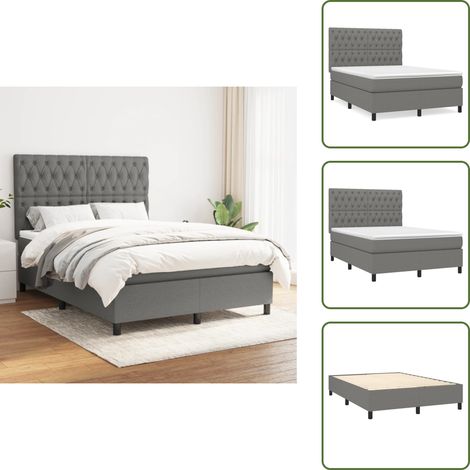 Boxspringbett mit Matratze Dunkelgrau 140x190 cm Stoff - Boxspringbett - Doppelbett - Bettenrahmen - Matratze - Nachttisch (1/5)