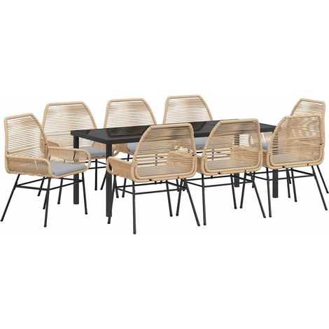 Maison Exclusive - Set da Pranzo per Giardino con cuscino 9 pcs Marrone polyrattan