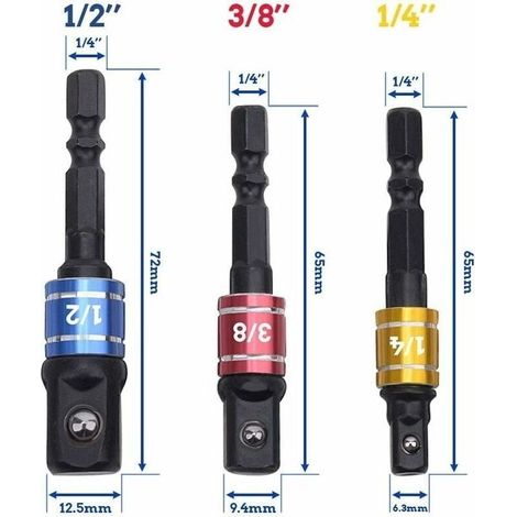 Adaptateur Porte Douilles 1/4\" 3/8\" 1/2\" adaptateur porte douille pour visseuse choc adaptateur porte douille visseuse a choc Prise Perceuse Visseuse Jeu de Rallonges Colors (1/3)
